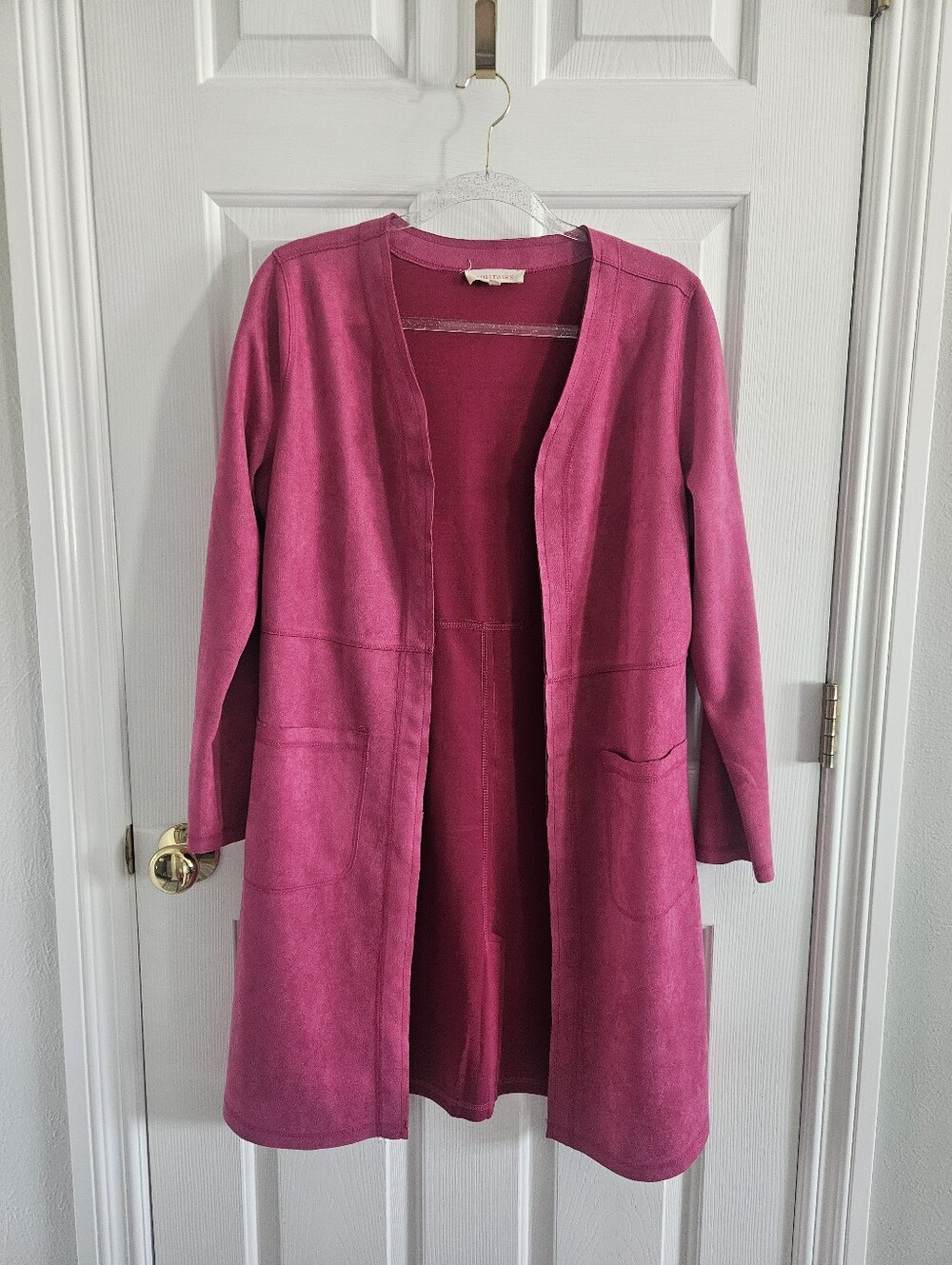NWOT Solitaire Pink Faux Suede Longline Duster Open Front Cardigan/Jacket